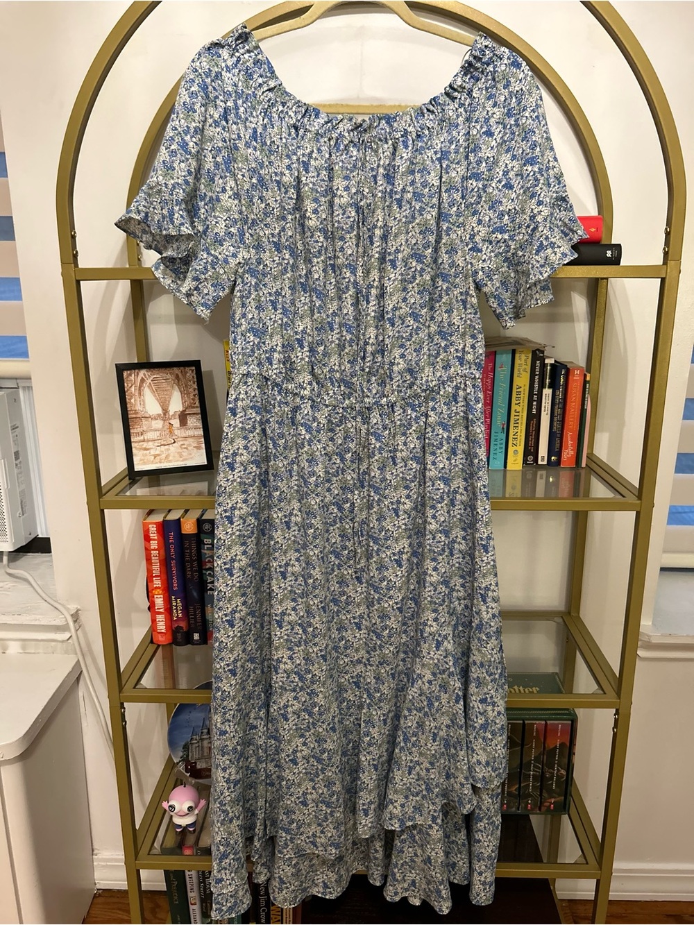 Blue Floral Off-Shoulder Midi Dress